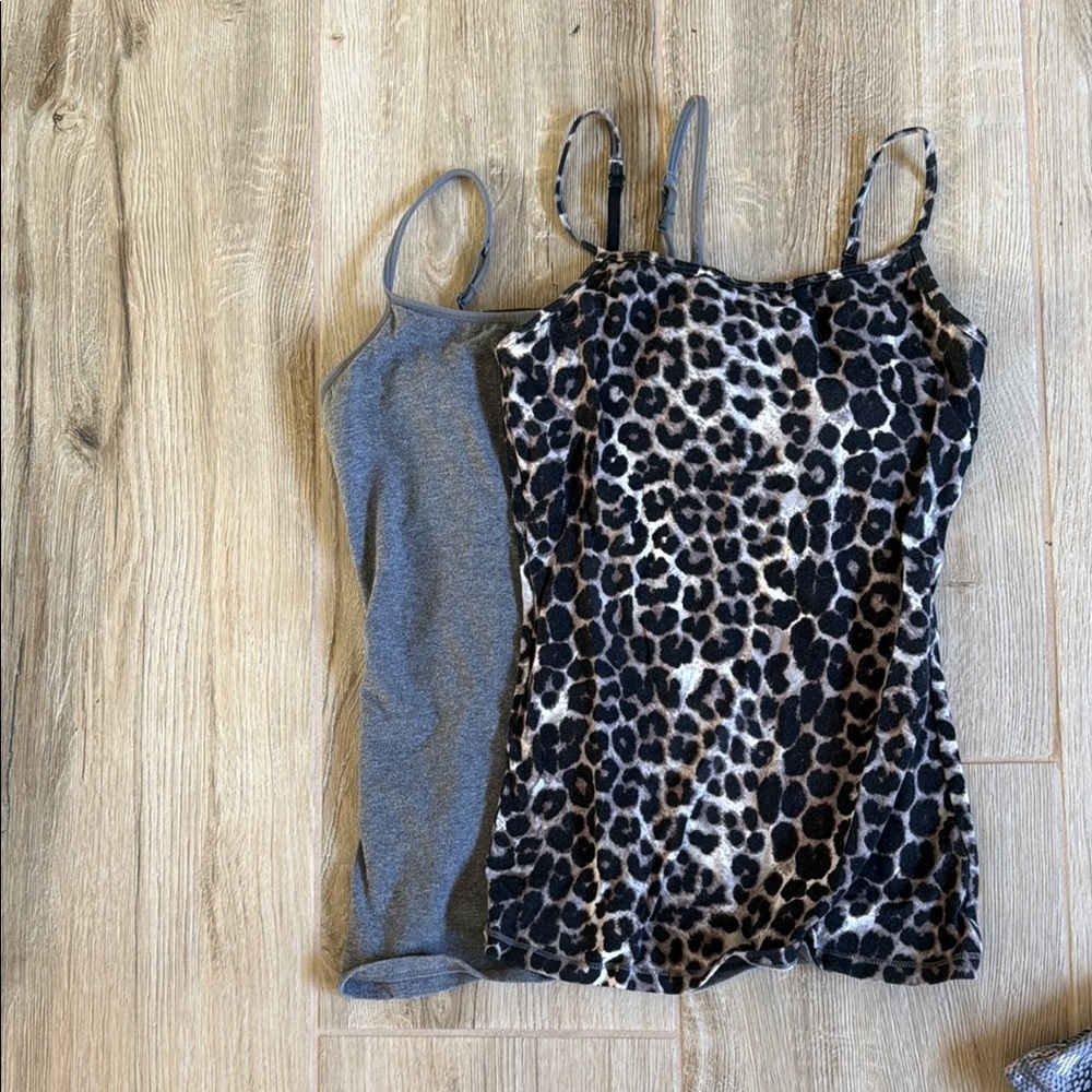 2 Cute Tank tops Leopard Print and Gray Women's adjustable straps tops